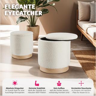 Tectake 2er Set Sitzhocker Orchide Bouclé, gepolstert, mit Stauraum  