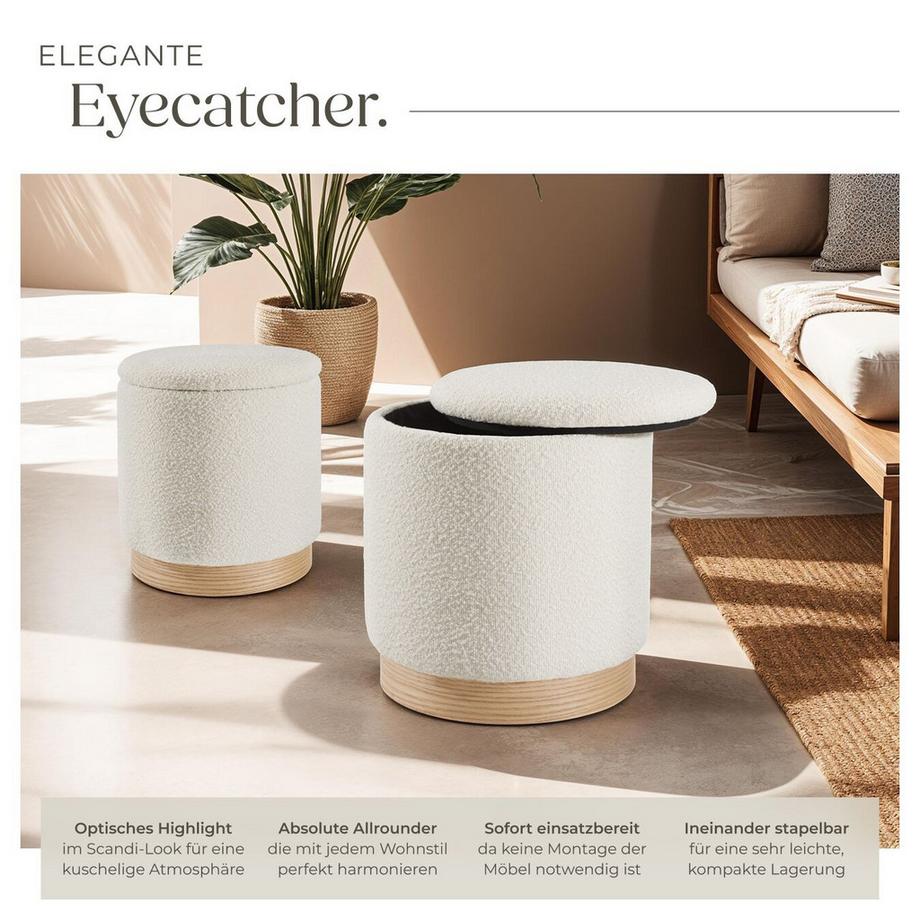 Tectake 2er Set Sitzhocker mit Stauraum Orchide rund großer Hocker 38 x 42 cm, kleiner Hocker 32 x 34 cm  