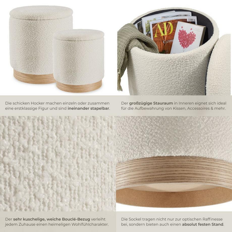 Tectake 2er Set Sitzhocker mit Stauraum Orchide rund großer Hocker 38 x 42 cm, kleiner Hocker 32 x 34 cm  