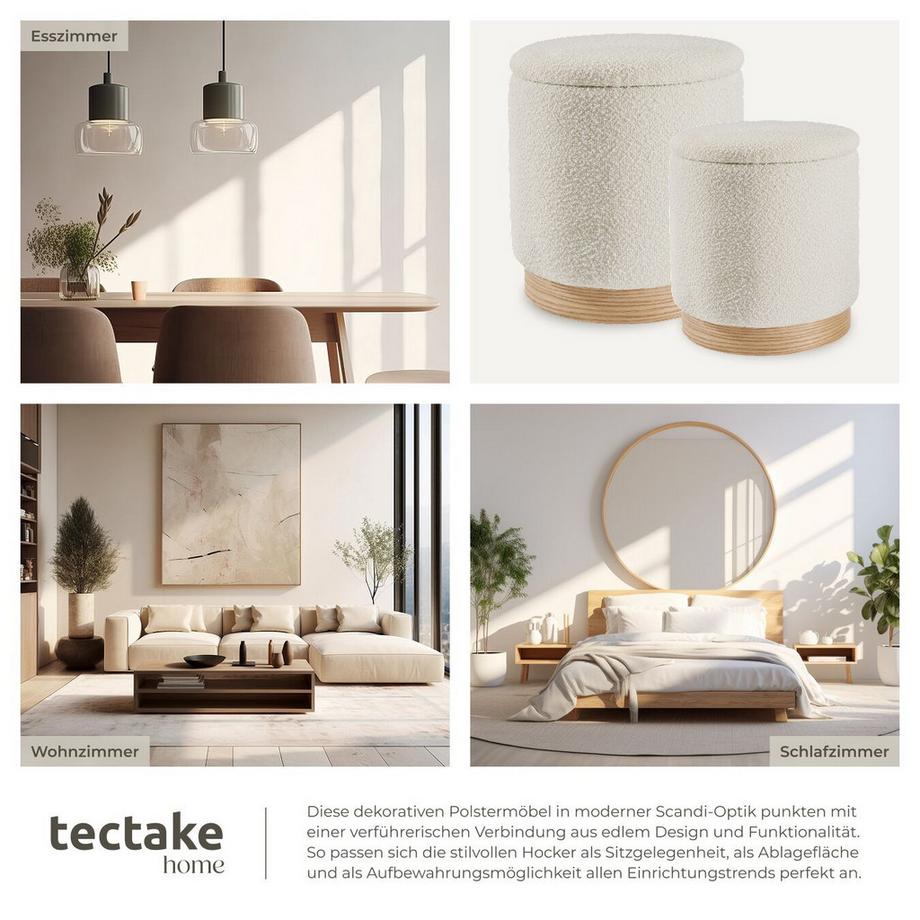 Tectake Ensemble de 2 poufs avec espace de rangement ORCHIDE rond  