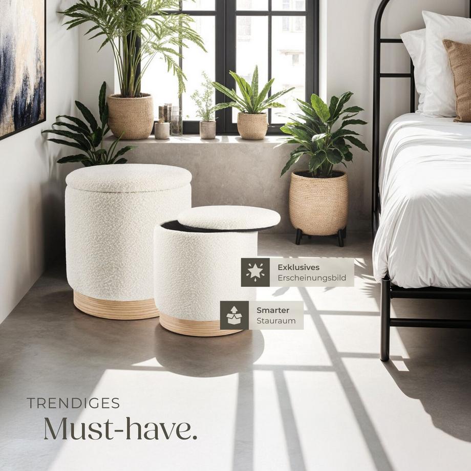 Tectake Ensemble de 2 poufs avec espace de rangement ORCHIDE rond  