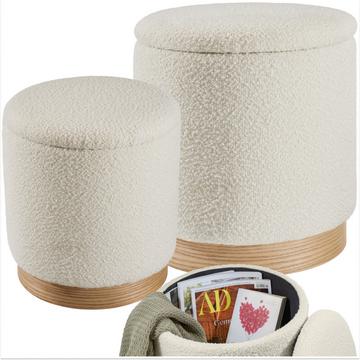 Set 2 tabourets Orchide tissu bouclé rembourrés avec espace de rangement