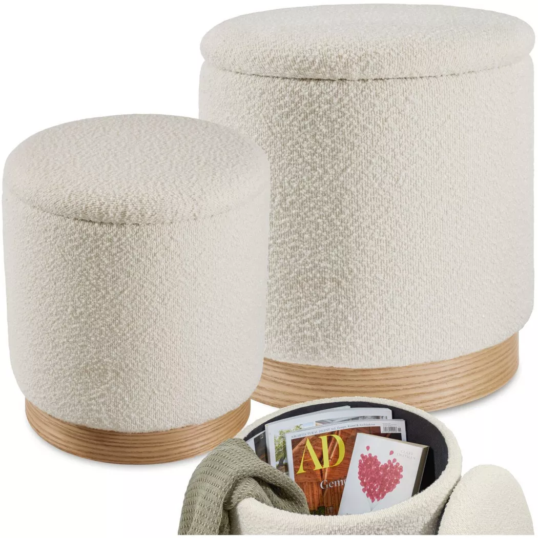 Tectake - Ensemble de 2 poufs avec espace de rangement ORCHIDE rond, 38X42CM, Creme
