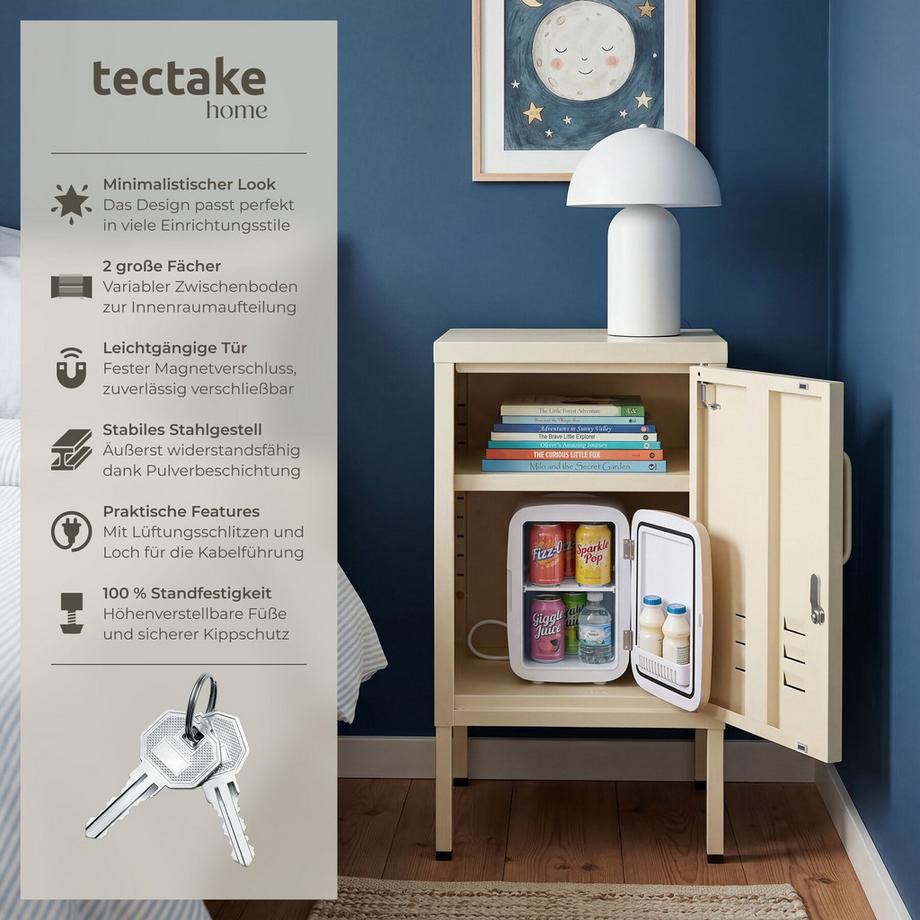 Tectake comodino in metallo moderno Baker porta chiudibile con chiusura magnetica  