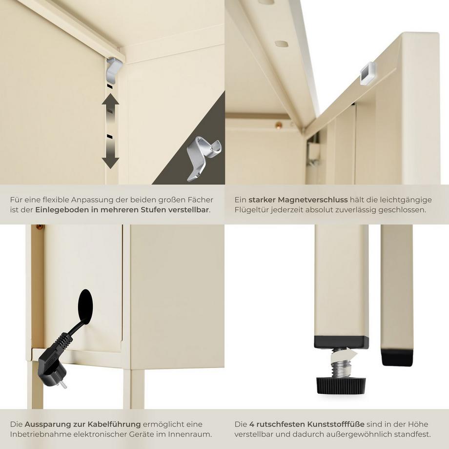 Tectake comodino in metallo moderno Baker porta chiudibile con chiusura magnetica  