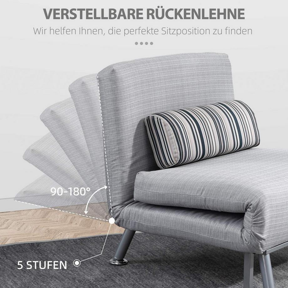 Northio Klappbett Schlafsessel & Gästebett, Schlafsofa Faltmatratze, Metall, Grau, 75X70X75Cm  