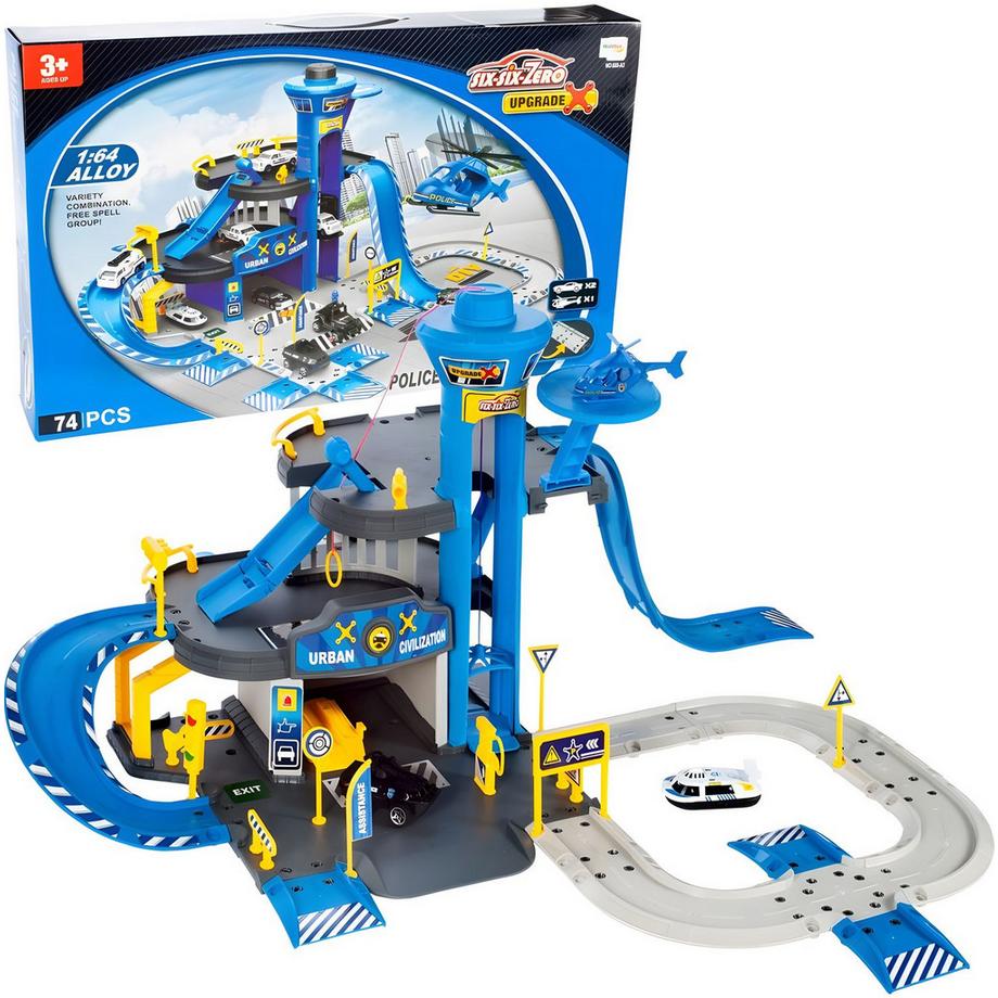 MST  Garage voiture commissariat, 3 niveaux avec ascenseur, voitures + hélicoptère, 74 pièces 