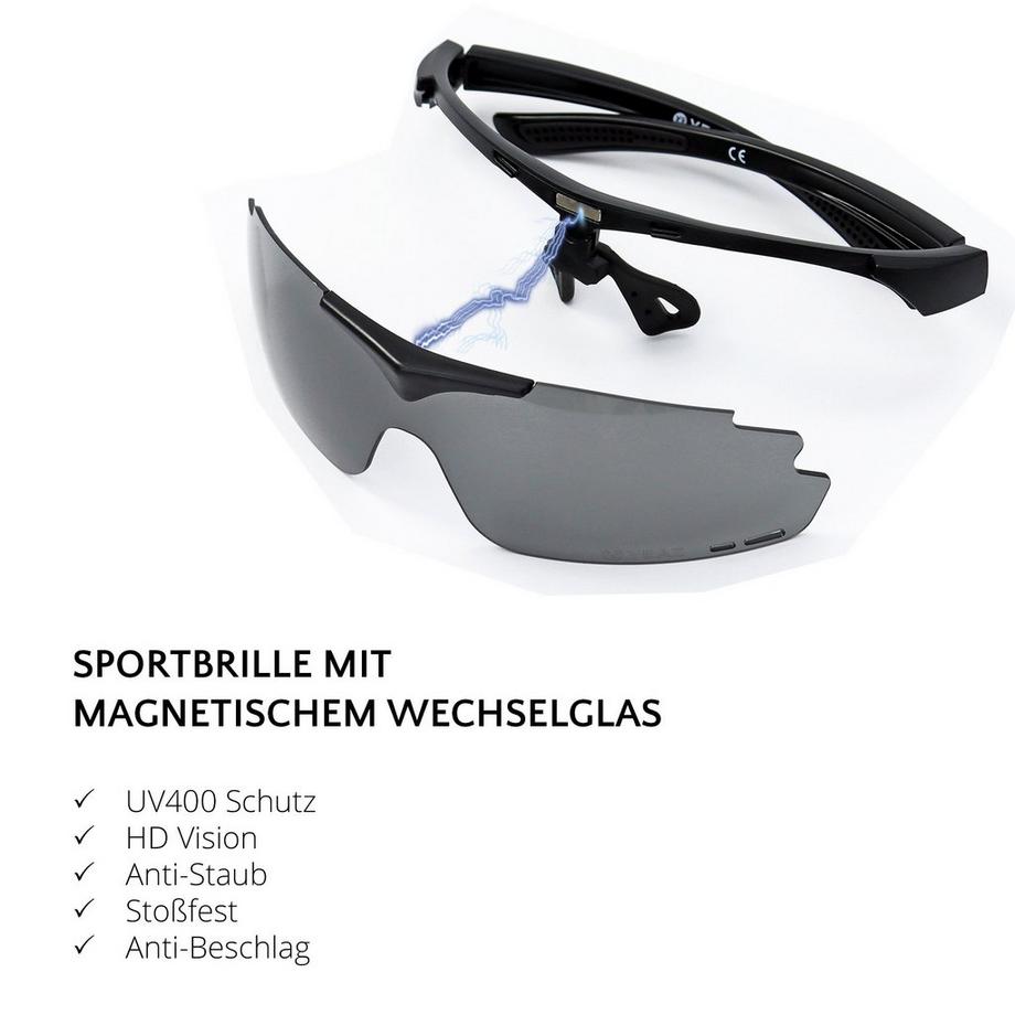 YEAZ  SUNUP Lunettes de soleil de sport magnétiques - noir mat 