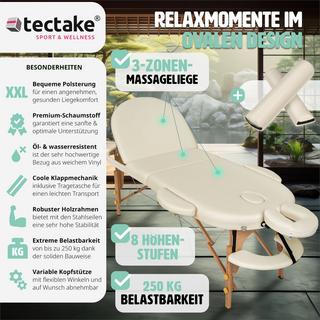 Tectake Table de massage ovale 3 zones avec rembourrage de 5cm et châssis en bois et rouleaux  