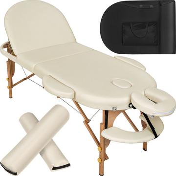 Lettino da massaggio ovale a 3 zone con 5 cm di imbottitura, rulli e supporto in legno