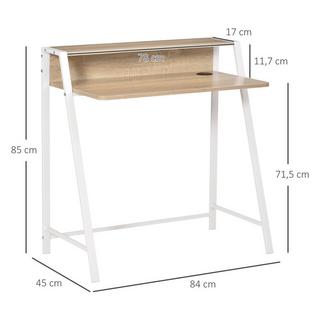 Northio Bureau Table d'ordinateur moderne avec compartiment de rangement & passage de câbles, structure métal, blanc + chêne, 84x45x85cm  