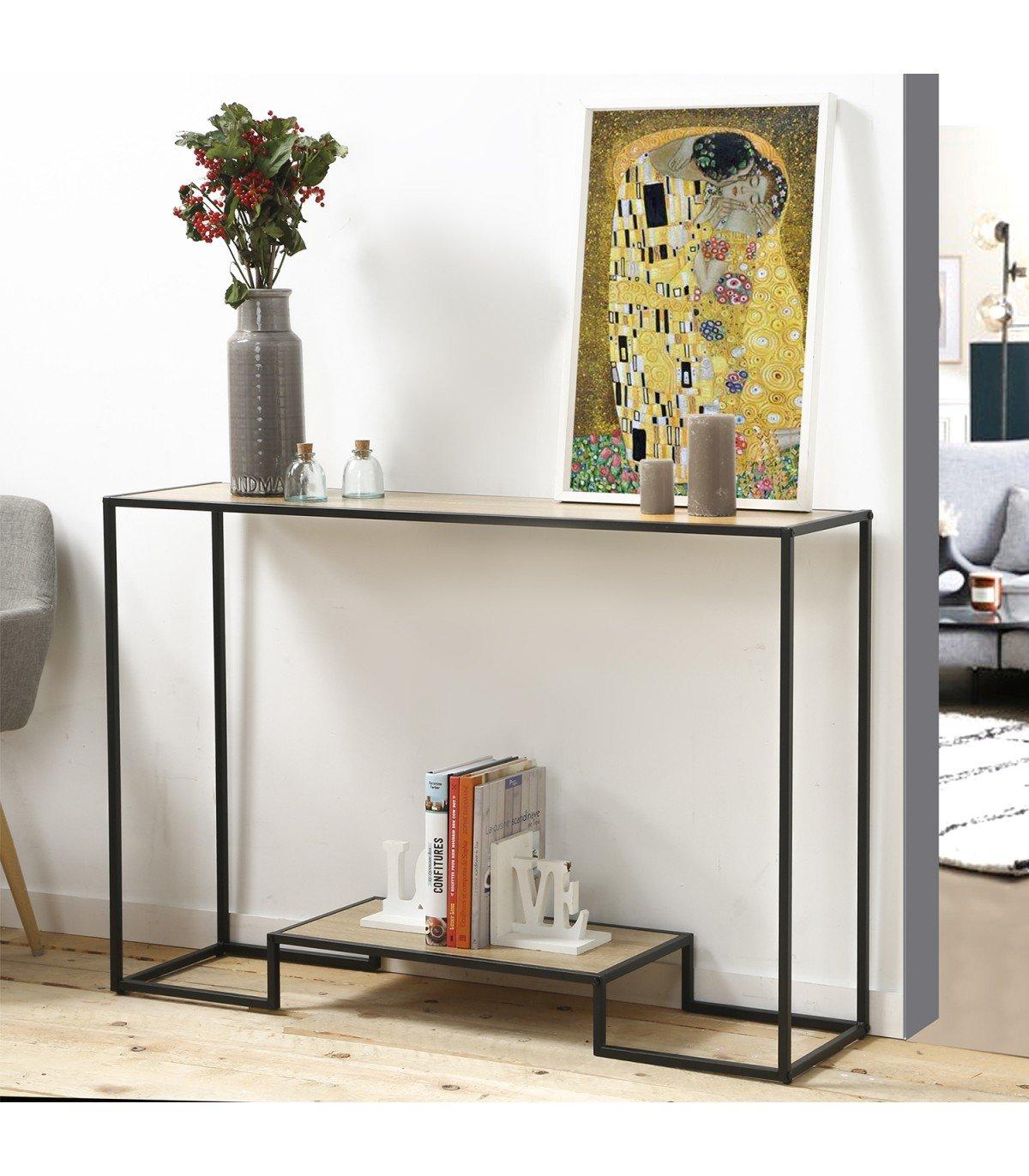 Calicosy Console moderne 2 niveaux décor chêne L120cm  