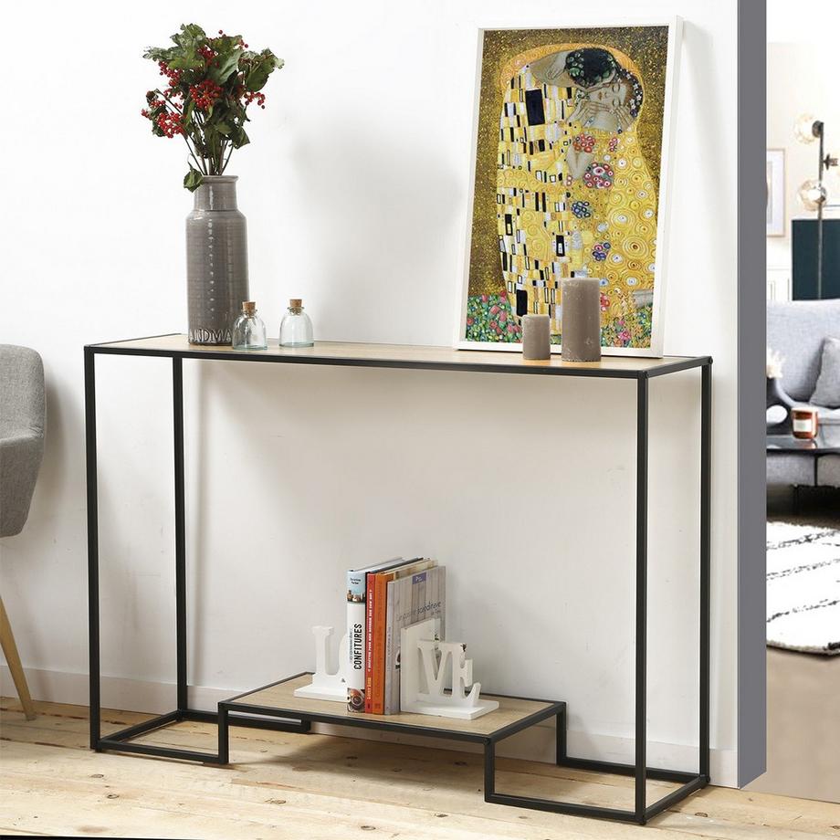 Calicosy Console moderne 2 niveaux décor chêne L120cm  