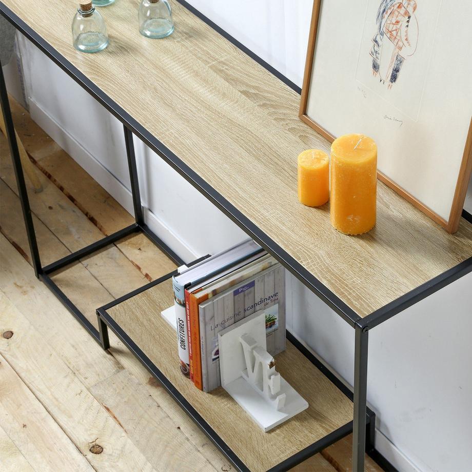 Calicosy Console moderne 2 niveaux décor chêne L120cm  