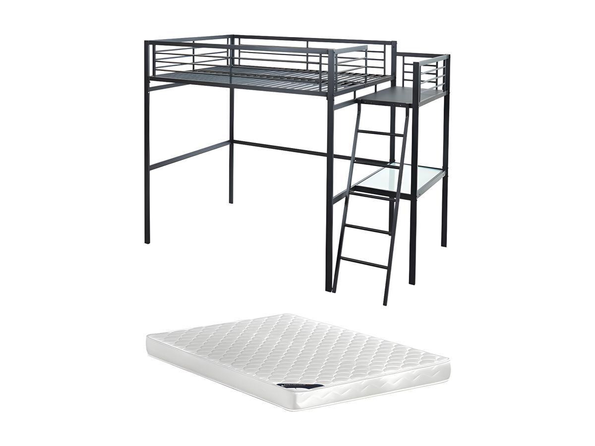 Vente-unique Letto a soppalco con spazio scrivania Antracite CASUAL II + materasso compreso  