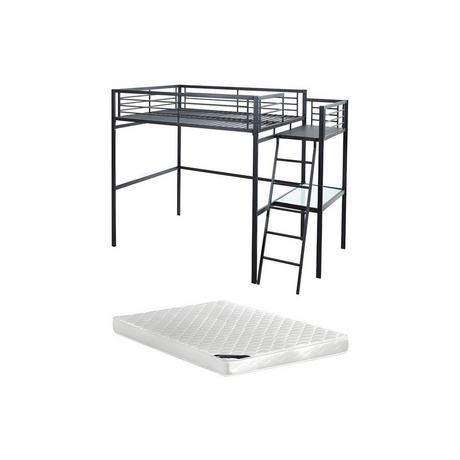 Vente-unique Letto a soppalco con spazio scrivania Antracite CASUAL II + materasso compreso  