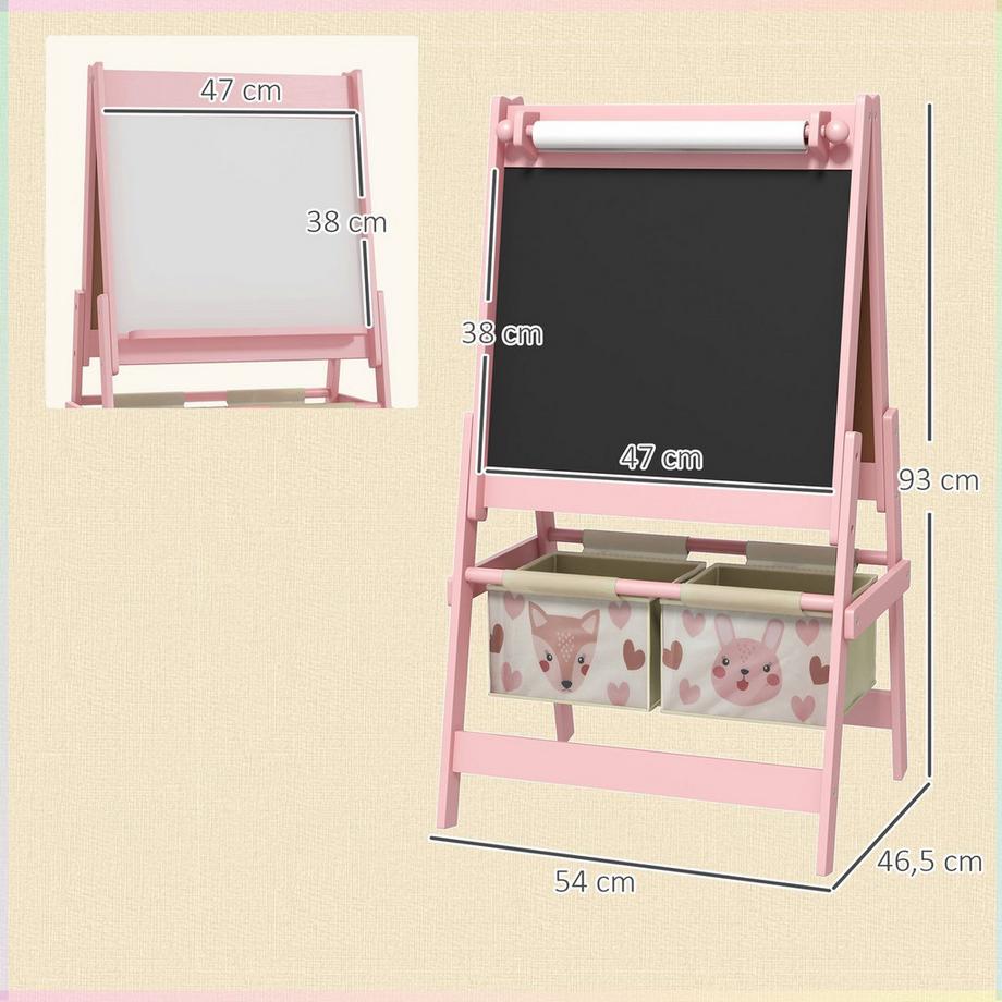 Northio  Kindertafel, 3 in 1 Kinder Staffelei, Standtafel mit Papierrolle, Aufbewahrungskörbe, Whiteboard, 54 x 46,5 x 93 cm, rosa 