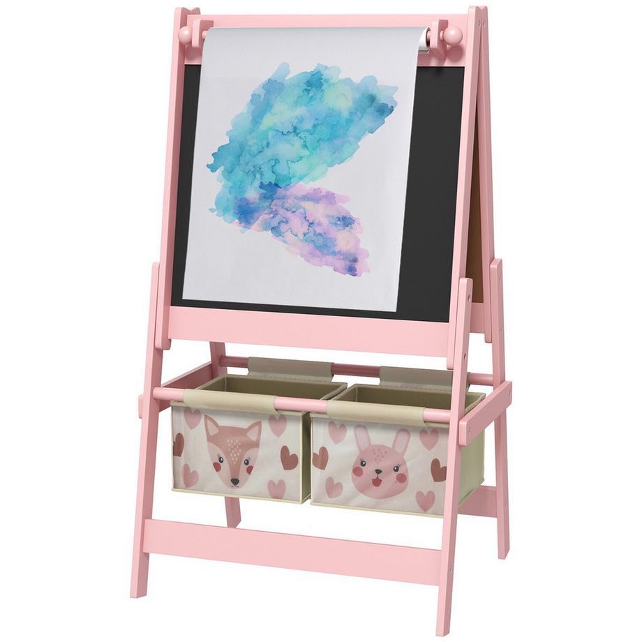 Northio  Kindertafel, 3 in 1 Kinder Staffelei, Standtafel mit Papierrolle, Aufbewahrungskörbe, Whiteboard, 54 x 46,5 x 93 cm, rosa 