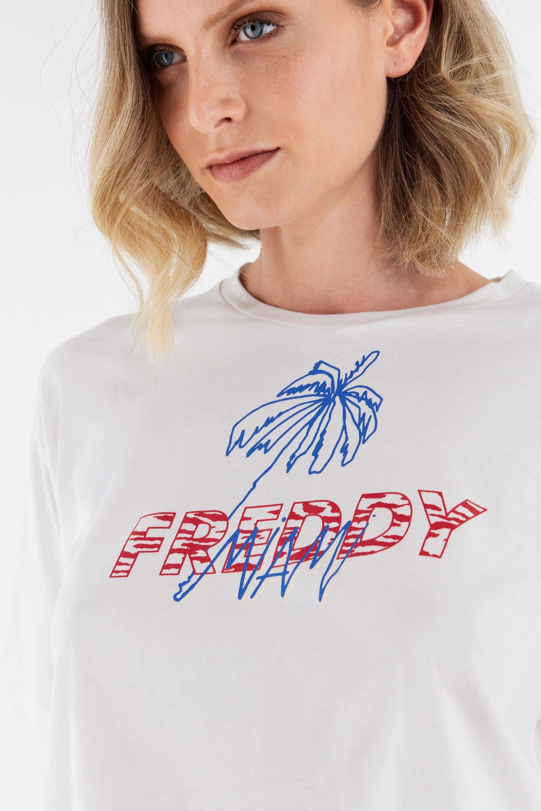 FREDDY T-Shirt Corta Maniche Corte con Stampa Palma  