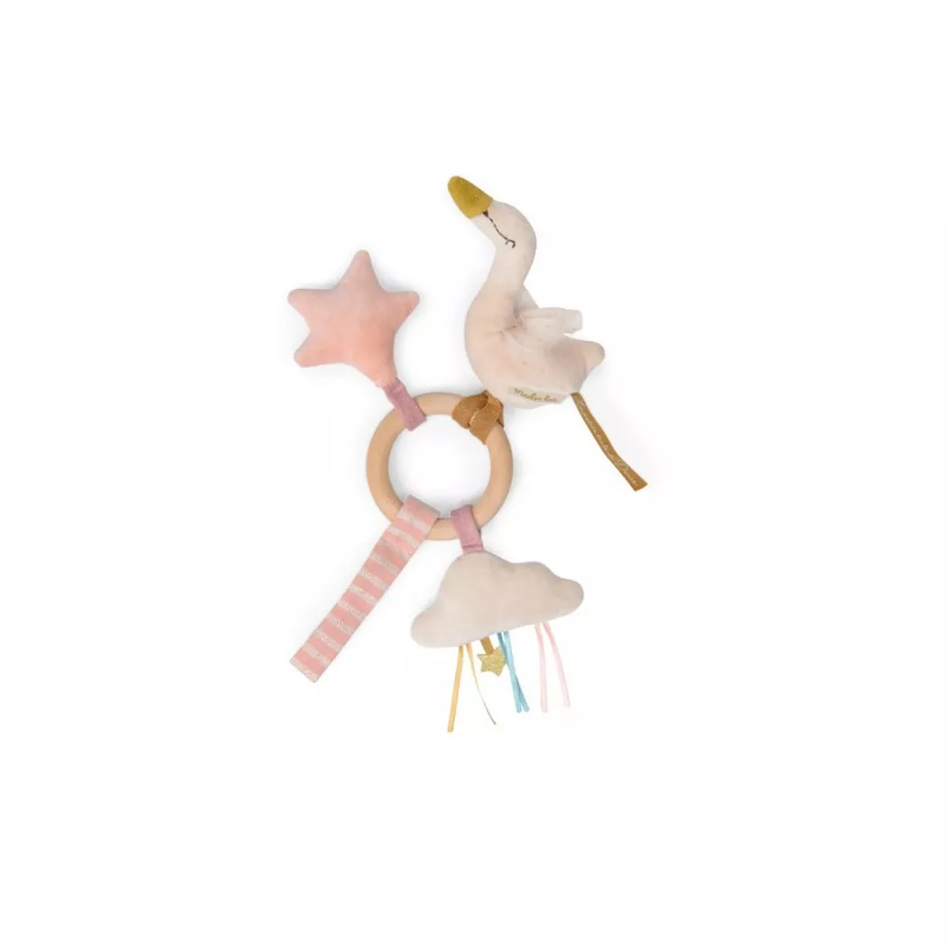 Moulin Roty - Ring-Rassel aus Holz Schwan, La Petite Ecole de Danse, One Size, Rosa