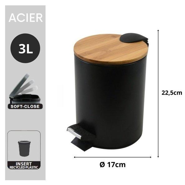 spirella Badezimmer Treteimer Stahl & Bambus ADONIS 3L Schwarz  