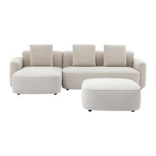 Vente-unique Ecksofa & Hocker - Ecke links - Strukturstoff - Beige - POMIANGO  