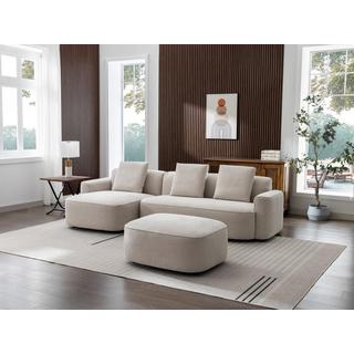 Vente-unique Ecksofa & Hocker - Ecke links - Strukturstoff - Beige - POMIANGO  