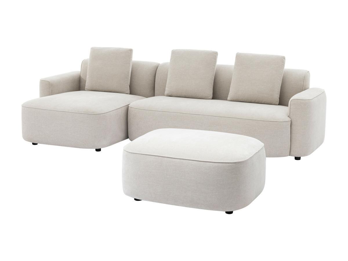 Vente-unique Ecksofa & Hocker - Ecke links - Strukturstoff - Beige - POMIANGO  