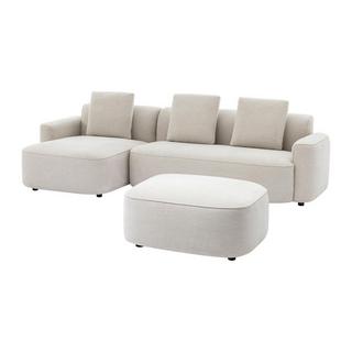 Vente-unique Ecksofa & Hocker - Ecke links - Strukturstoff - Beige - POMIANGO  