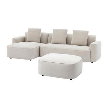 Ecksofa & Hocker - Ecke links - Strukturstoff - Beige - POMIANGO