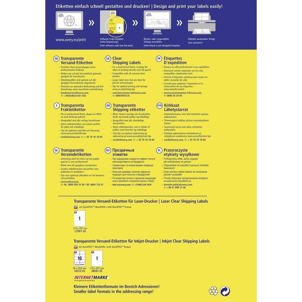 Avery-Zweckform Avery Zweckform Versand-Etiketten, A4, 210 x 297 mm, 25 Bogen/25 Etiketten  