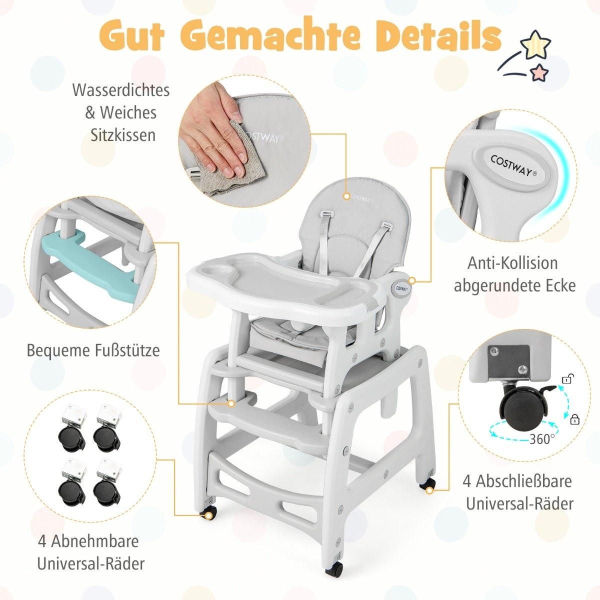 B2X  3 in 1 Babystuhl Hochstuhl & Essstuhl & Kindersitzgruppe 62 x 51 x 104 cm Grau 