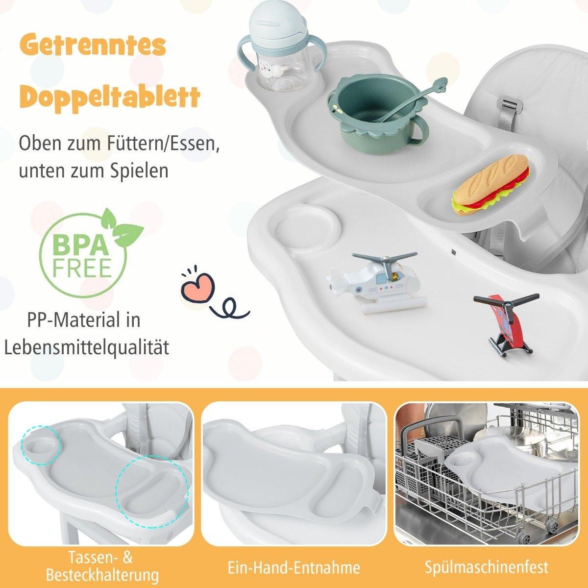 B2X  3 in 1 Babystuhl Hochstuhl & Essstuhl & Kindersitzgruppe 62 x 51 x 104 cm Grau 