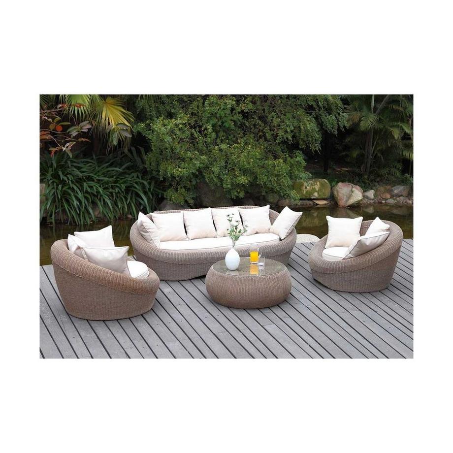 Vente-unique Salotto da giardino in resina intrecciata caramello: divano, 2 poltrone e tavolino - WHITEHEAVEN  