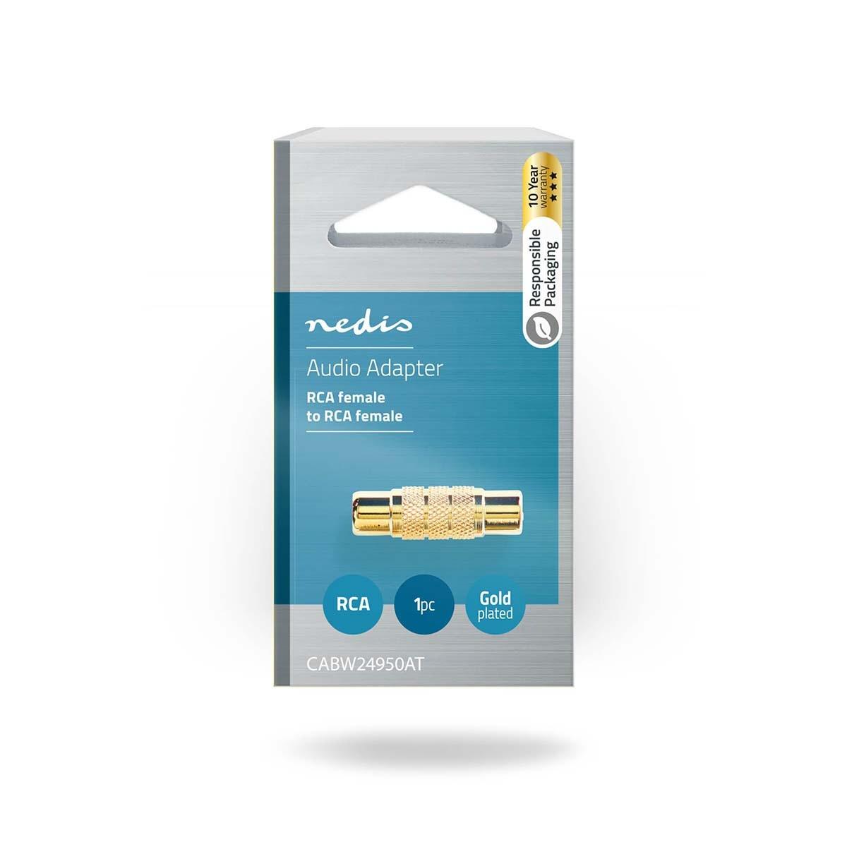 Nedis  Adattatore audio mono | RCA Hona | RCA Hona | Guldplaterad | Rak | Metallo | Metallo | Metallo | 1 pz. | Serratura 