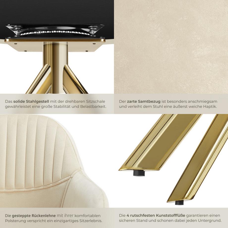Tectake Samt-Drehstuhl Lona gepolstert mit durchgehender Lehne  
