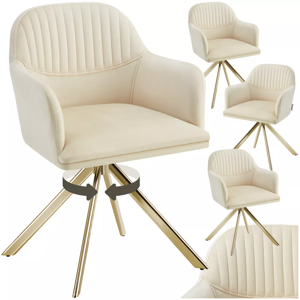 Tectake - Chaise pivotante en velours LONA rembourrée, 4 Stück, Creme