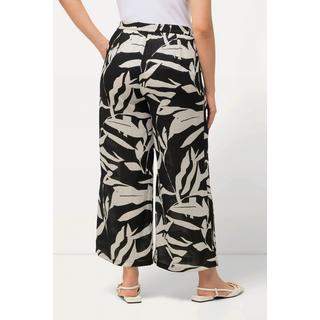 Ulla Popken  Pantalon à imprimé feuilles, aspect lin. Taille élastique et jambe droite 