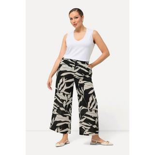 Ulla Popken  Pantalon à imprimé feuilles, aspect lin. Taille élastique et jambe droite 