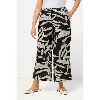 Ulla Popken  Pantalon à imprimé feuilles, aspect lin. Taille élastique et jambe droite 