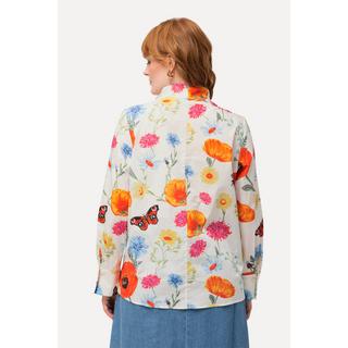 Ulla Popken  Blusa con fiori, farfalle, scollo montante e maniche lunghe 