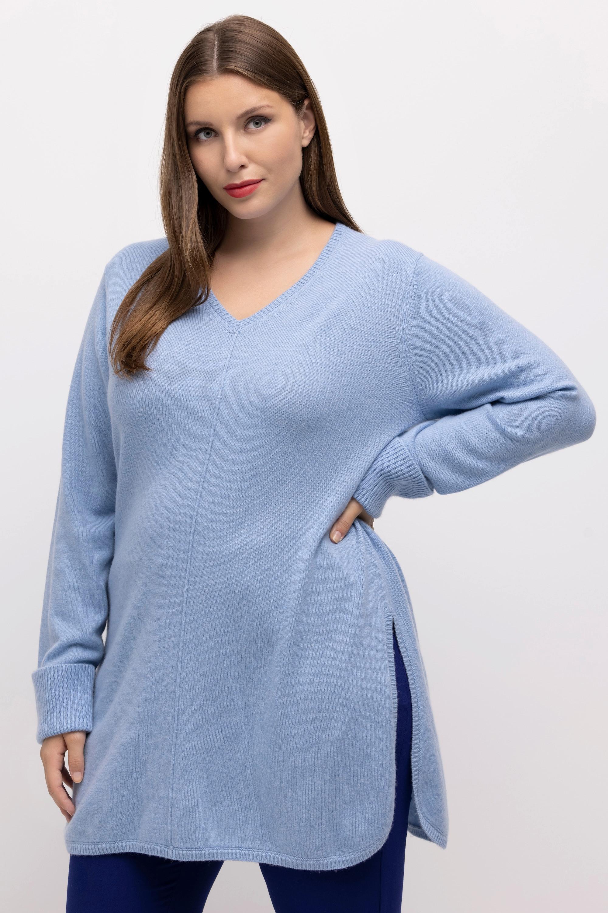 Ulla Popken  Pullover, edler Wollmix, Biese, V-Ausschnitt, Langarm 