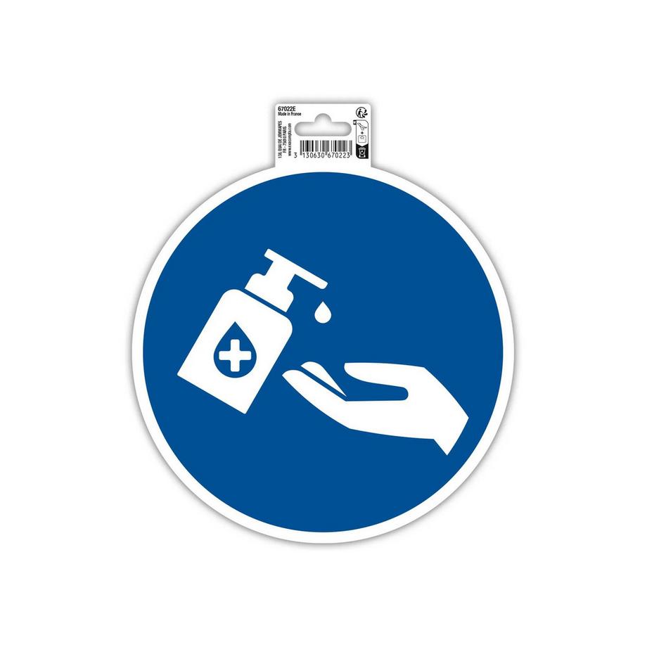 Panneau PVC adhésif antidérapant Gel main obligatoire 20 cm