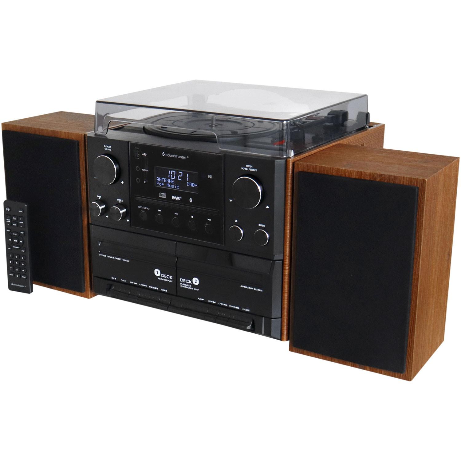 soundmaster  Centro musicale stereo MCD5600 con radio DAB+/FM, CD/MP3, giradischi, doppia cassetta, USB, Bluetooth 