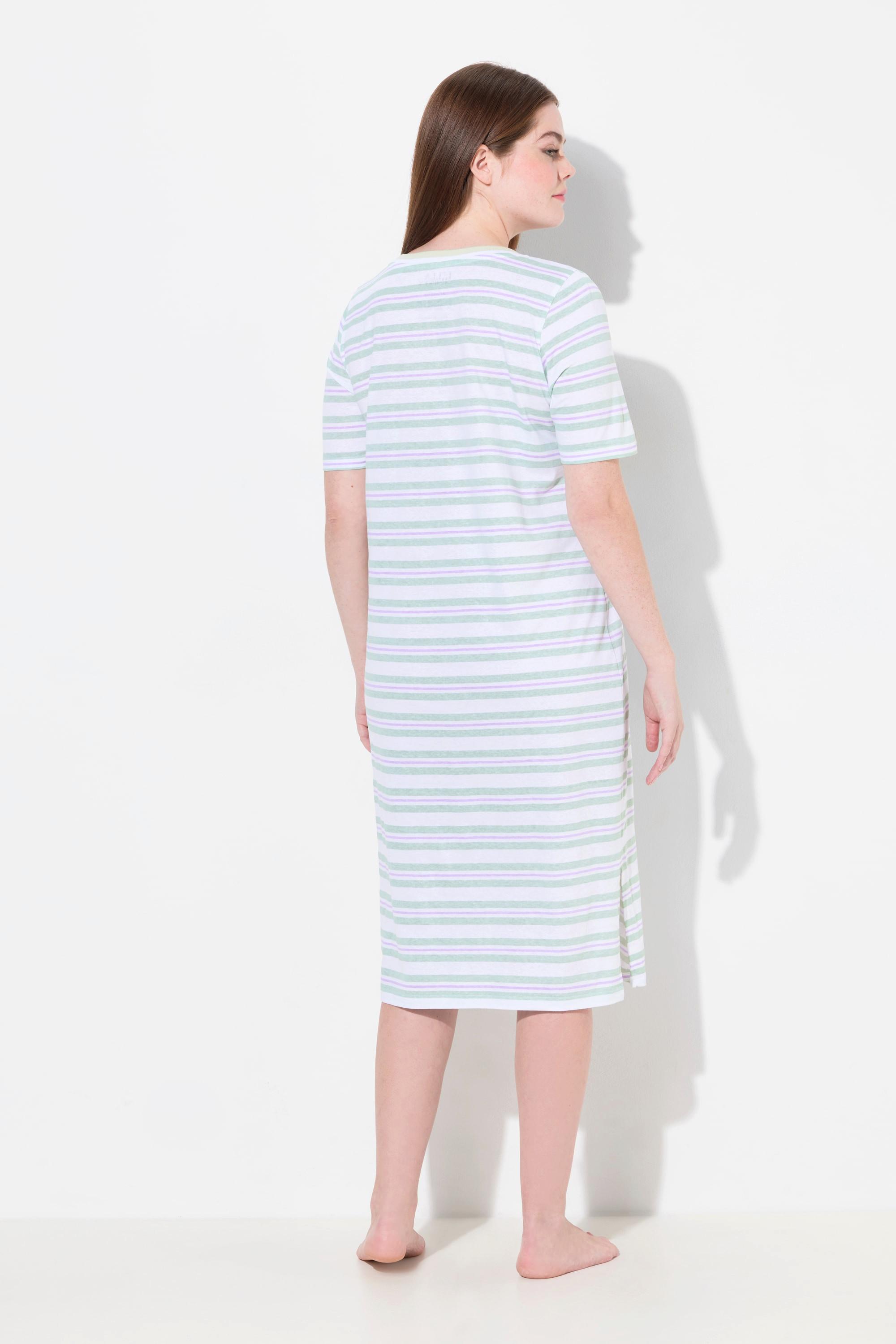 Ulla Popken Camicia da notte a righe scollo rotondo mezze maniche con taschino  