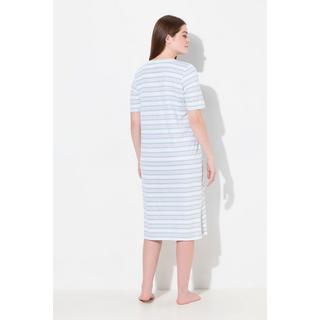 Ulla Popken Camicia da notte a righe scollo rotondo mezze maniche con taschino  