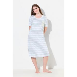 Ulla Popken Camicia da notte a righe scollo rotondo mezze maniche con taschino  