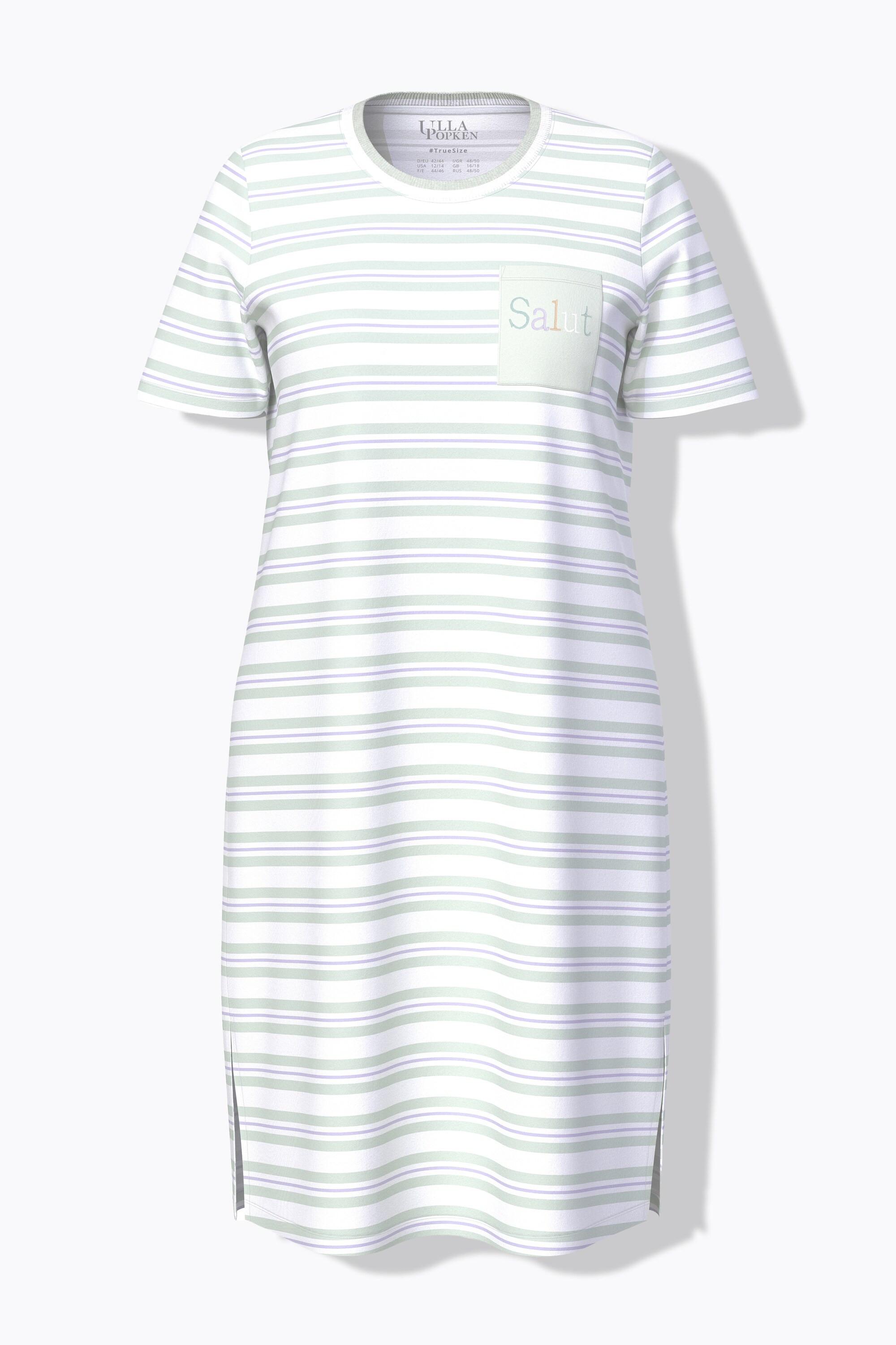 Ulla Popken Camicia da notte a righe scollo rotondo mezze maniche con taschino  