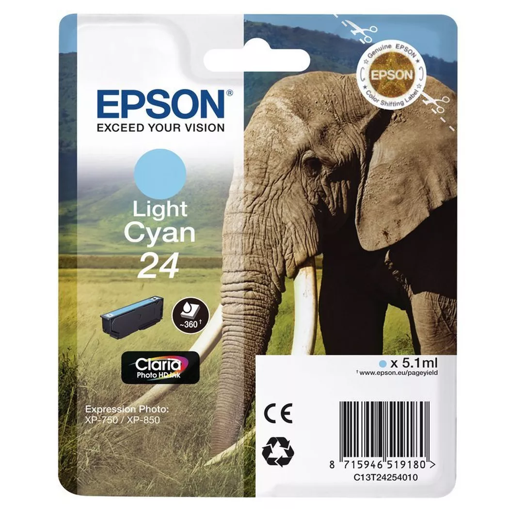 Epson – Tintenpatrone light cyan T242540 XP 750/850 360 Seiten, Cyan-Blau, One Size