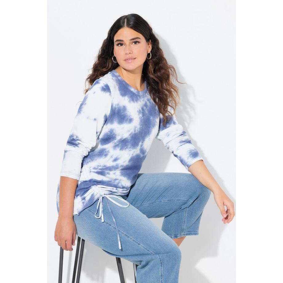 Ulla Popken Sweat-shirt motif Batik cordons à la base col rond manches longues  